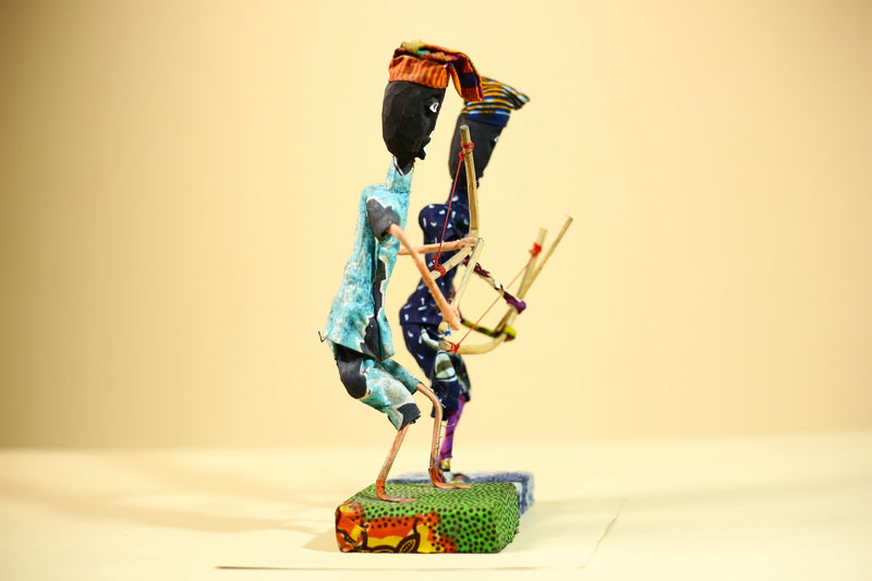 African Folk Art Archers Handmade Wire Wood Fabric Tribal Sculpture-G5902