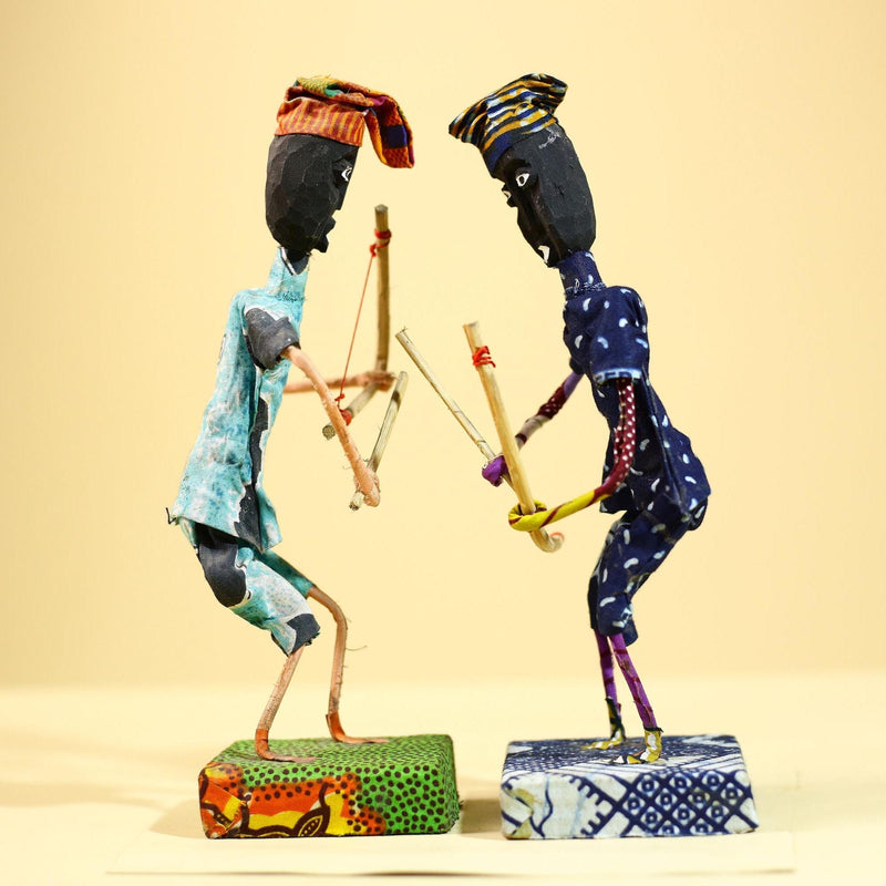 African Folk Art Archers Handmade Wire Wood Fabric Tribal Sculpture-G5902