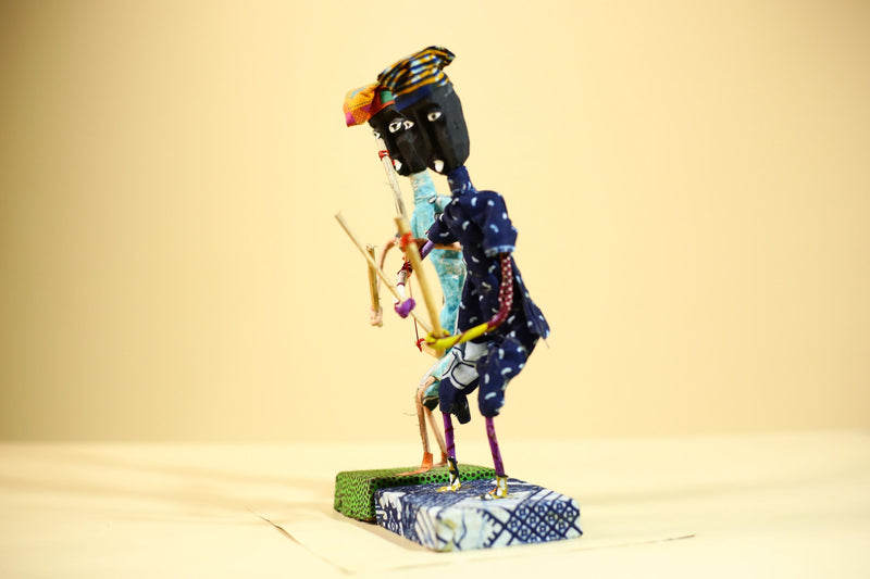 African Folk Art Archers Handmade Wire Wood Fabric Tribal Sculpture-G5902