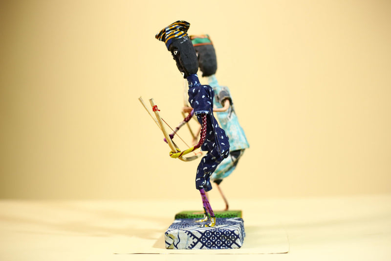 African Folk Art Archers Handmade Wire Wood Fabric Tribal Sculpture-G5902