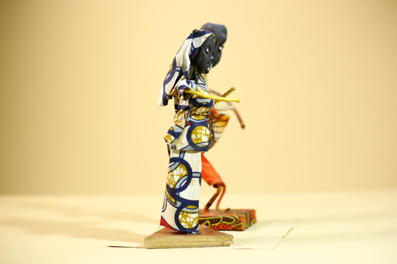 African Folk Art Couple Handmade Wire Wood Fabric Tribal Music Sculpture-G5903