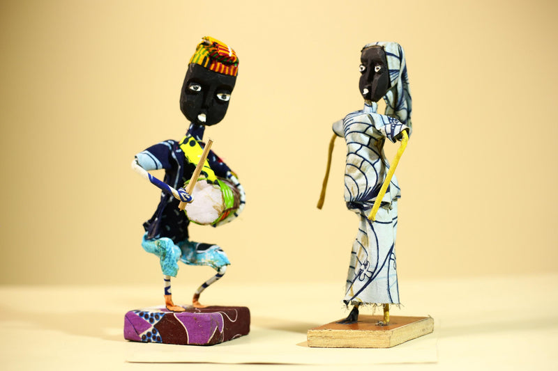 African Tribal Musician and Dancer Statues Handcrafted Cloth Art Home Decor-G5904
