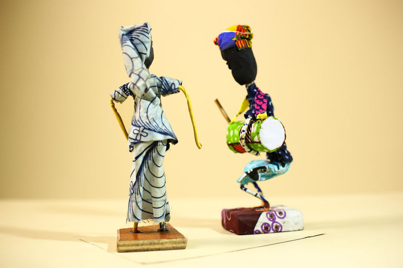 African Tribal Musician and Dancer Statues Handcrafted Cloth Art Home Decor-G5904