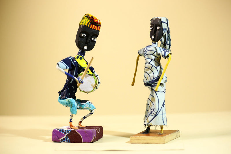African Tribal Musician and Dancer Statues Handcrafted Cloth Art Home Decor-G5904