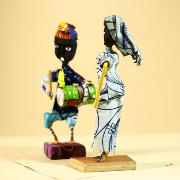 African Tribal Musician and Dancer Statues Handcrafted Cloth Art Home Decor-G5904
