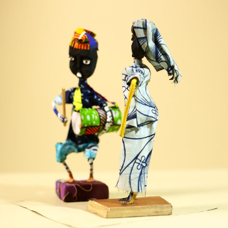 African Tribal Musician and Dancer Statues Handcrafted Cloth Art Home Decor-G5904