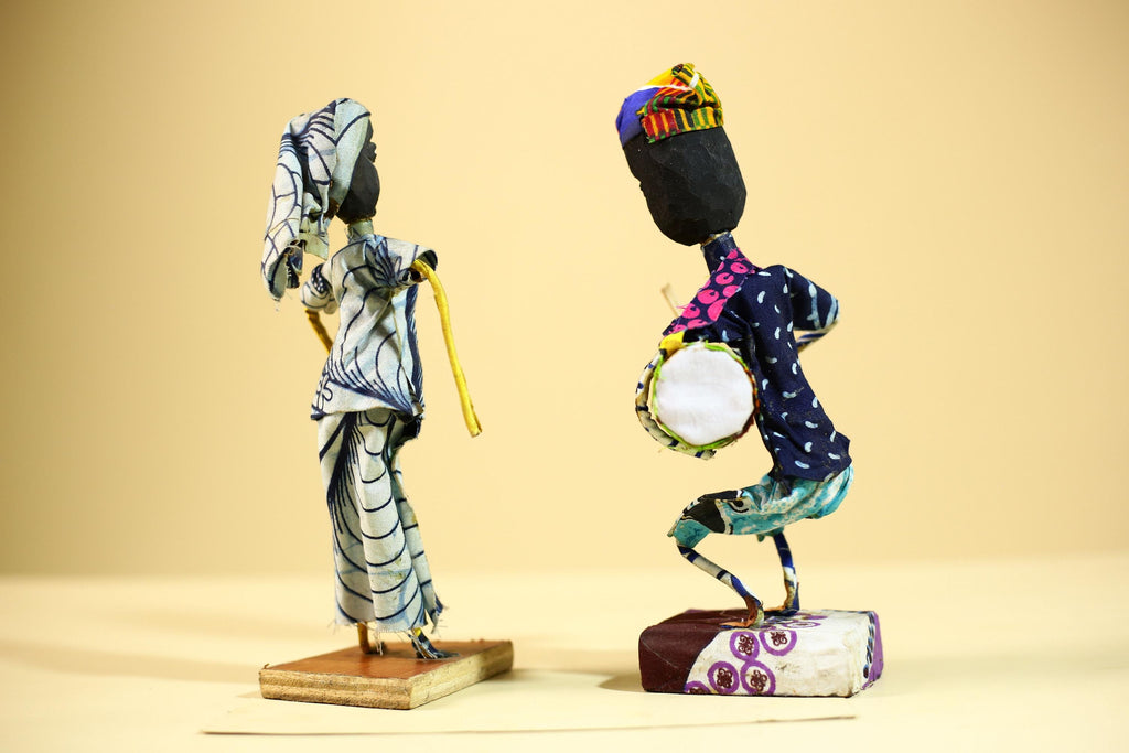 African Tribal Musician and Dancer Statues Handcrafted Cloth Art Home Decor-G5904