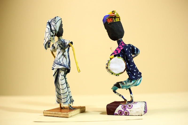 African Tribal Musician and Dancer Statues Handcrafted Cloth Art Home Decor-G5904