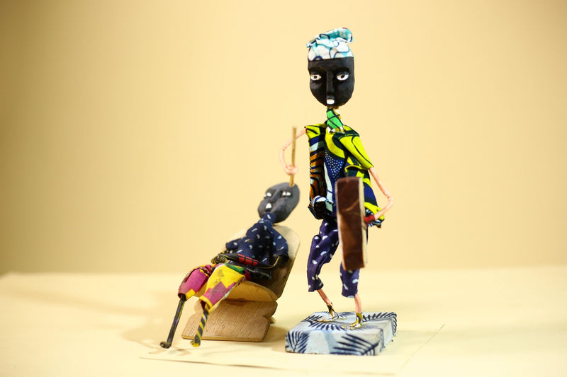 African Tribal Elder and Drummer Statues Handcrafted Cloth Folk Art Decor-G5905