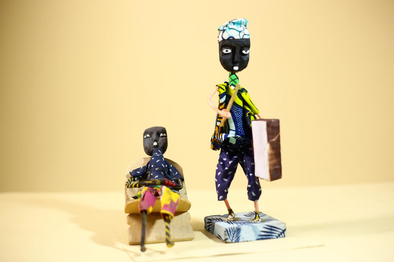 African Tribal Elder and Drummer Statues Handcrafted Cloth Folk Art Decor-G5905