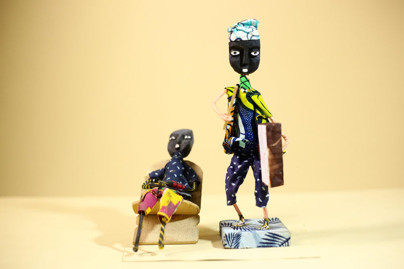 African Tribal Elder and Drummer Statues Handcrafted Cloth Folk Art Decor-G5905