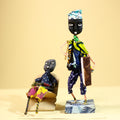 African Tribal Elder and Drummer Statues Handcrafted Cloth Folk Art Decor-G5905
