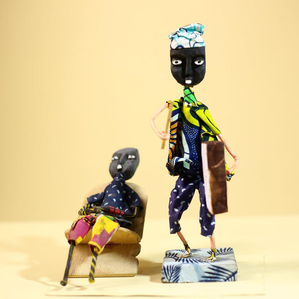 African Tribal Elder and Drummer Statues Handcrafted Cloth Folk Art Decor-G5905