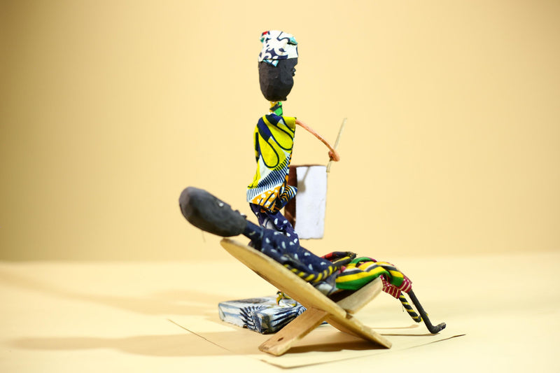 African Tribal Elder and Drummer Statues Handcrafted Cloth Folk Art Decor-G5905