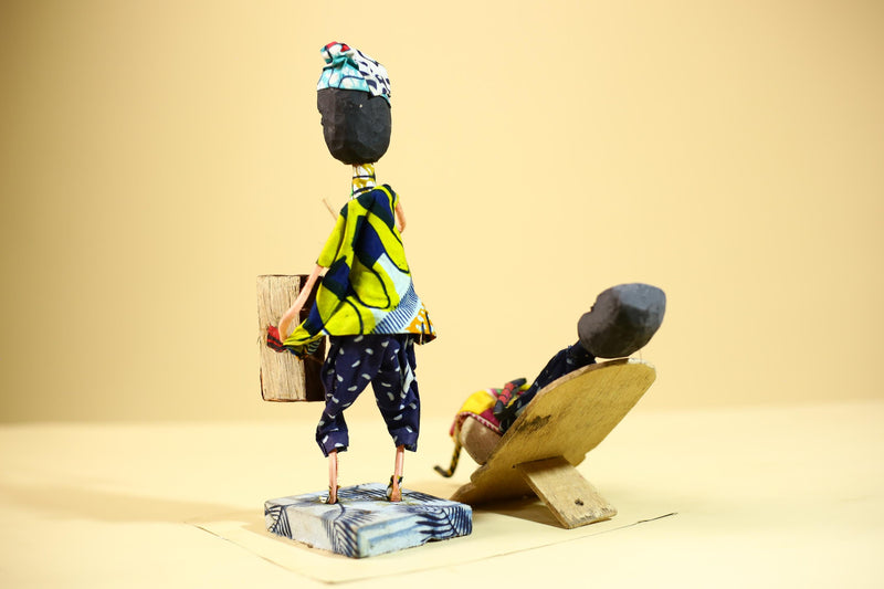 African Tribal Elder and Drummer Statues Handcrafted Cloth Folk Art Decor-G5905