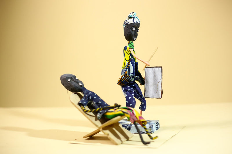 African Tribal Elder and Drummer Statues Handcrafted Cloth Folk Art Decor-G5905