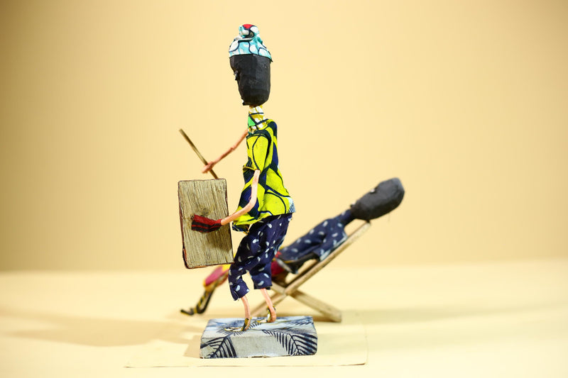 African Tribal Elder and Drummer Statues Handcrafted Cloth Folk Art Decor-G5905