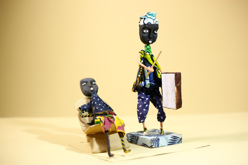 African Tribal Elder and Drummer Statues Handcrafted Cloth Folk Art Decor-G5905