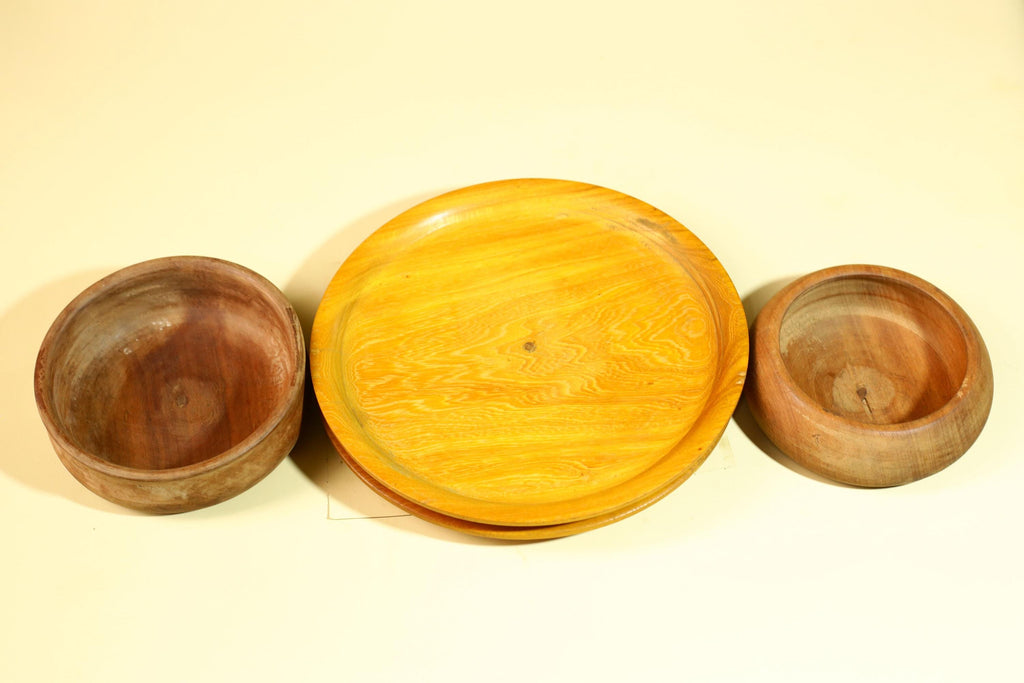 African Handcrafted Wooden Bowls and Plates Set Rustic Tribal Decor-G5907