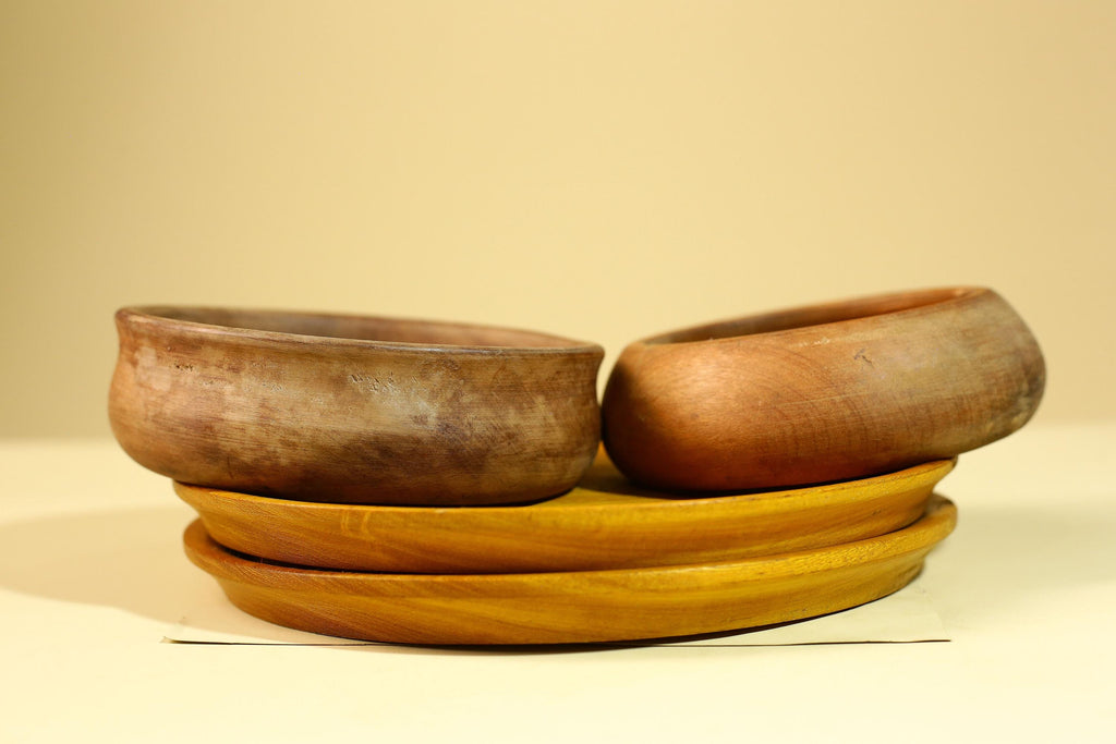 African Handcrafted Wooden Bowls and Plates Set Rustic Tribal Decor-G5907