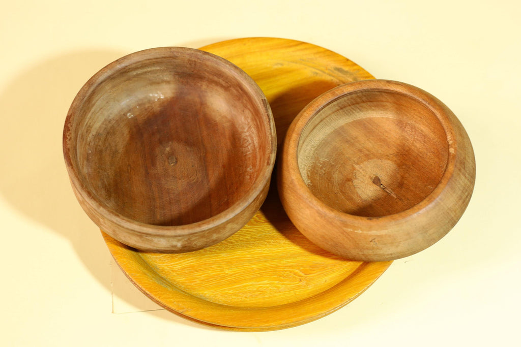 African Handcrafted Wooden Bowls and Plates Set Rustic Tribal Decor-G5907