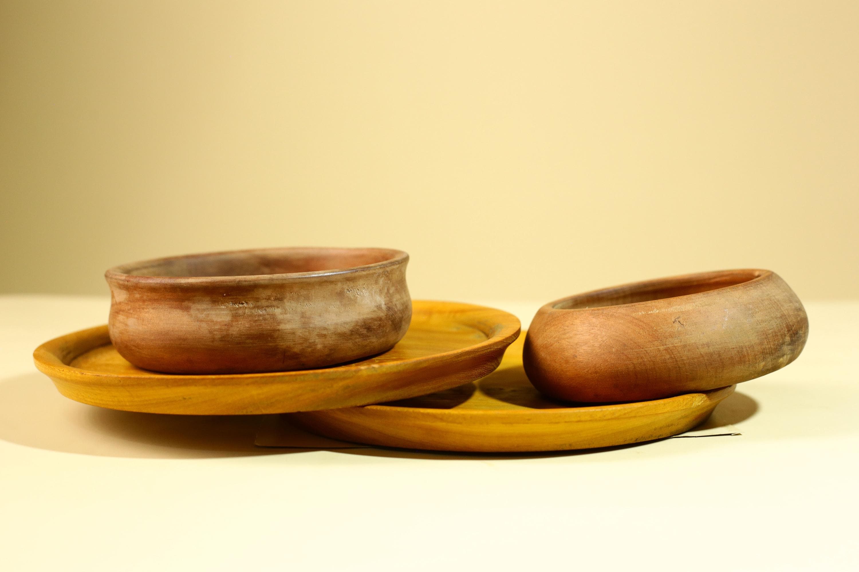 African Handcrafted Wooden Bowls and Plates Set Rustic Tribal Decor-G5907