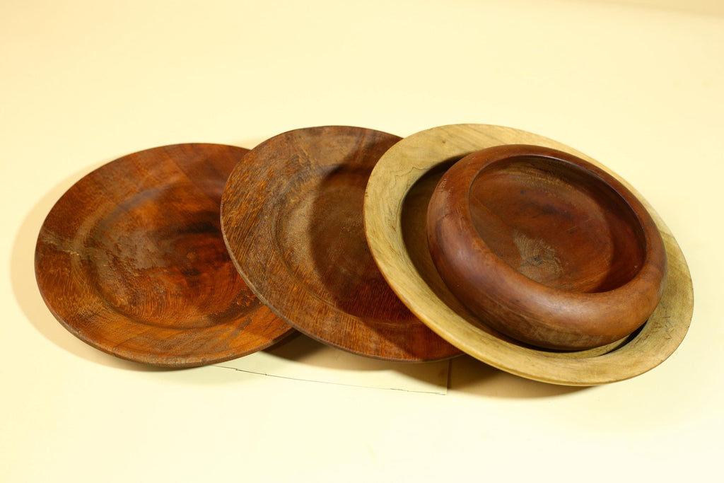 African Handcrafted Wooden Bowls and Plates Set Rustic Tribal Decor-G5908
