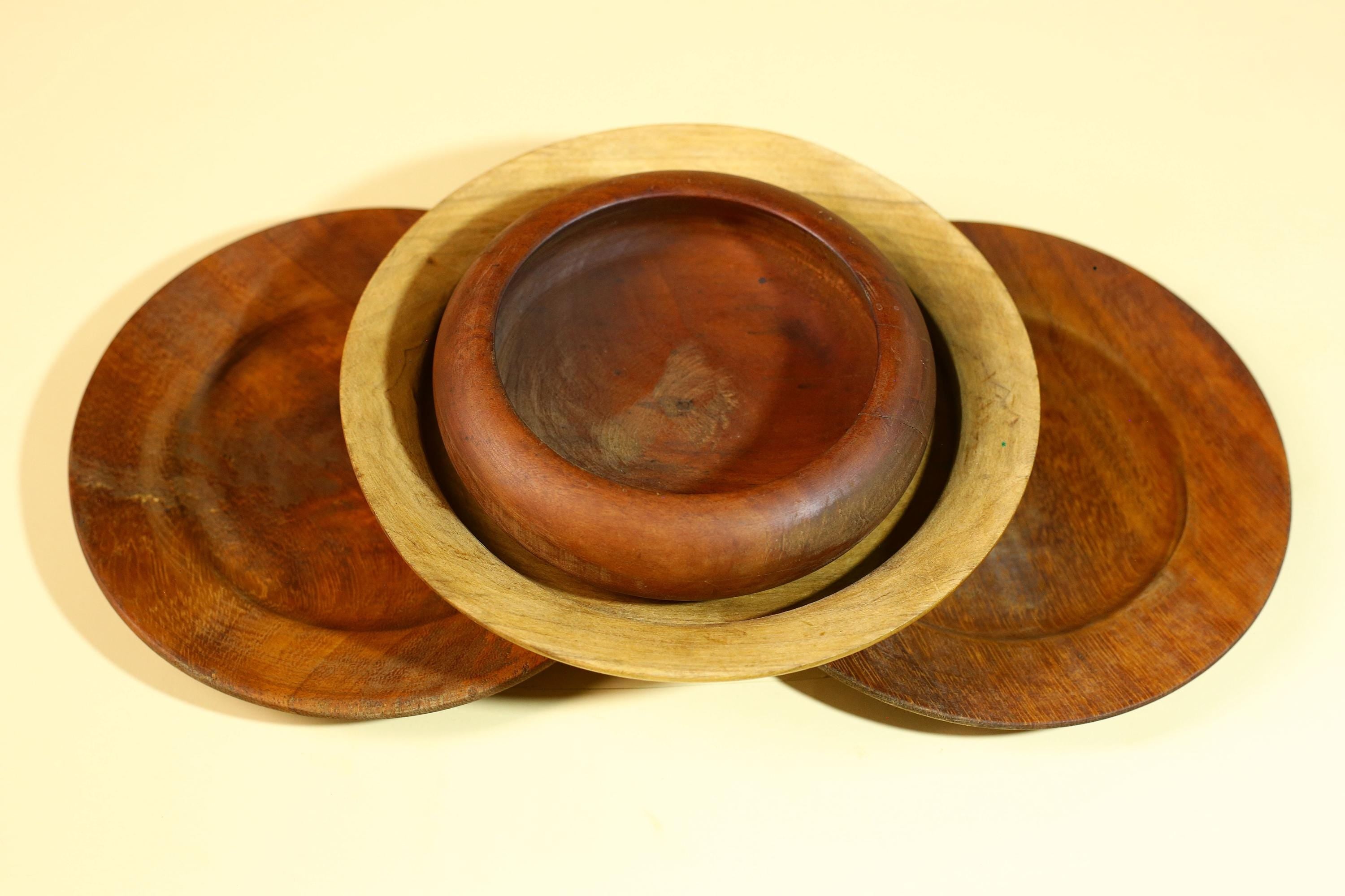 African Handcrafted Wooden Bowls and Plates Set Rustic Tribal Decor-G5908