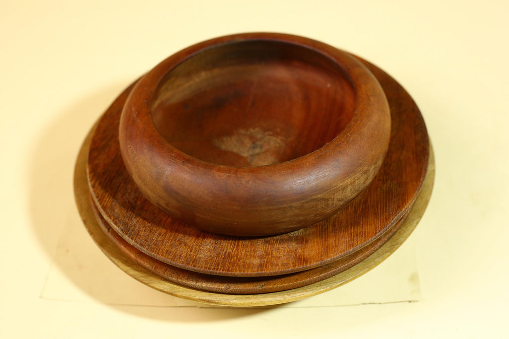 African Handcrafted Wooden Bowls and Plates Set Rustic Tribal Decor-G5908