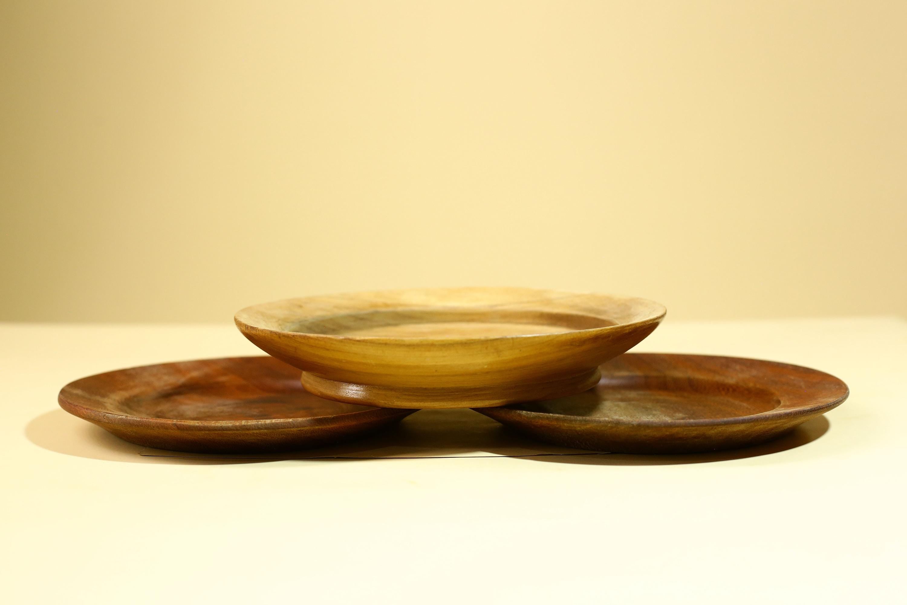 African Handcrafted Wooden Bowls and Plates Set Rustic Tribal Decor-G5908