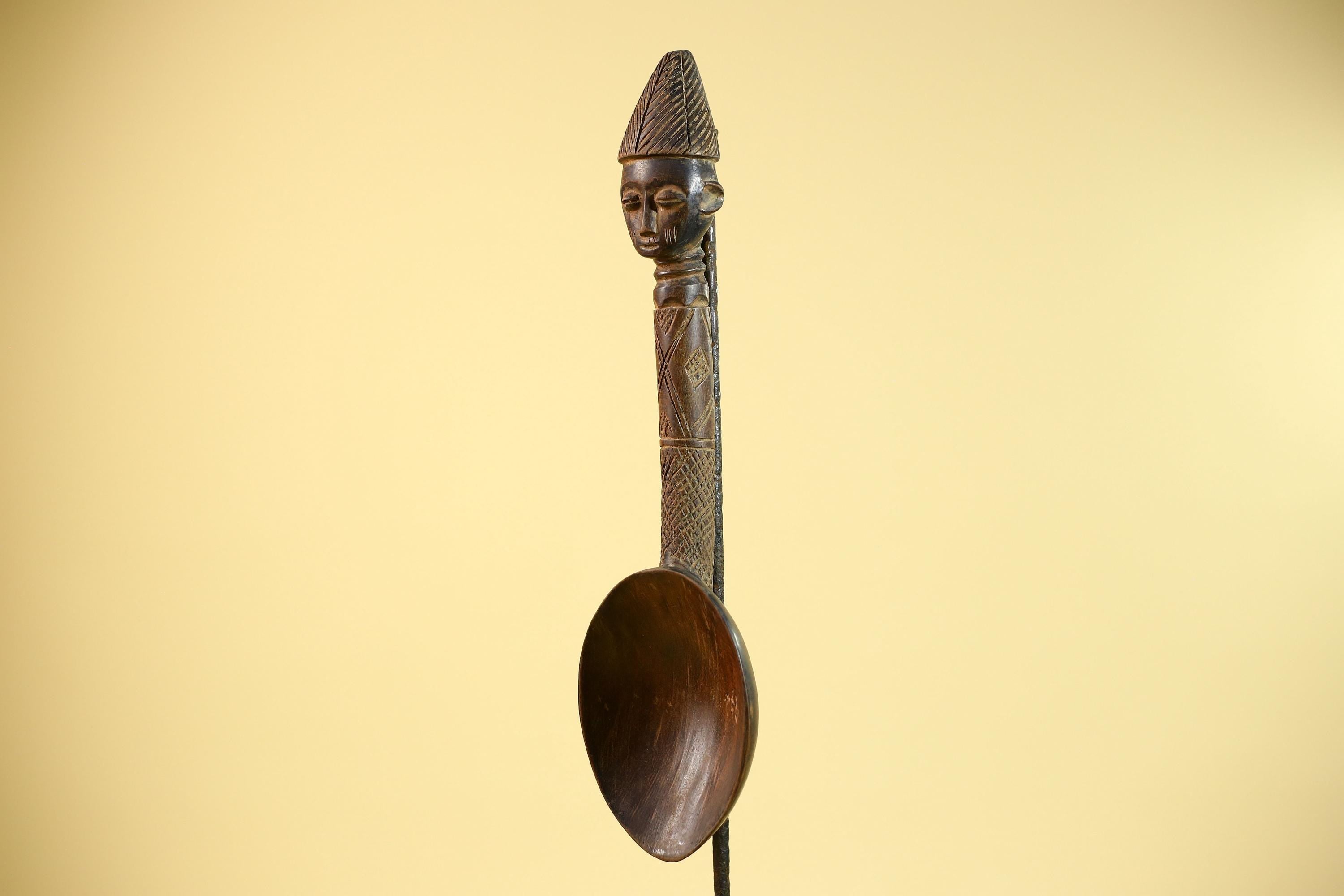 Songye Tribe African Head Sculpture: Hand-Carved Wood Congo Art-G5863