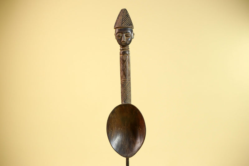 Songye Tribe African Head Sculpture: Hand-Carved Wood Congo Art-G5863