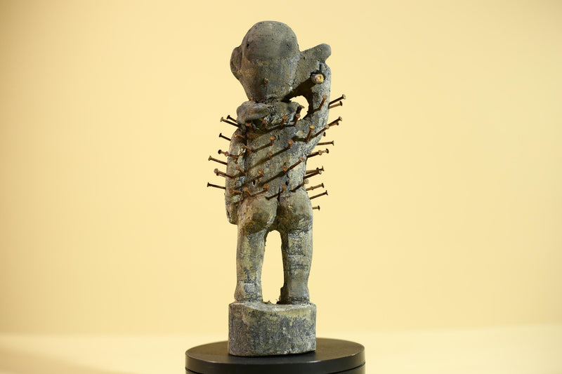 African Tribal Figure Sculpture Carved Wood with Nails Unique Art Sculpture Decor-G5867