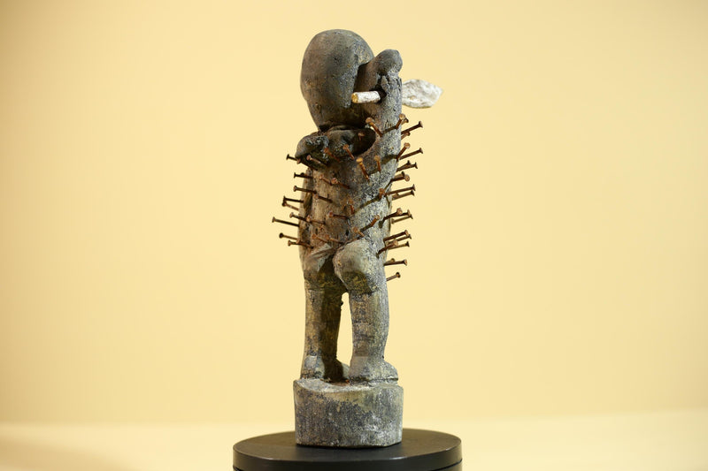 African Tribal Figure Sculpture Carved Wood with Nails Unique Art Sculpture Decor-G5867