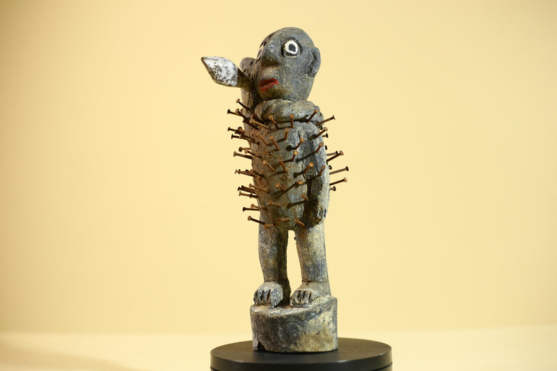 African Tribal Figure Sculpture Carved Wood with Nails Unique Art Sculpture Decor-G5867