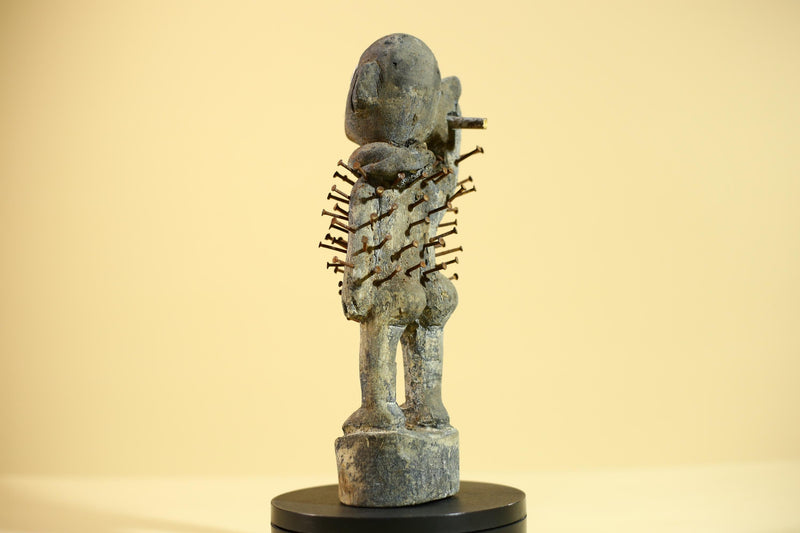 African Tribal Figure Sculpture Carved Wood with Nails Unique Art Sculpture Decor-G5867