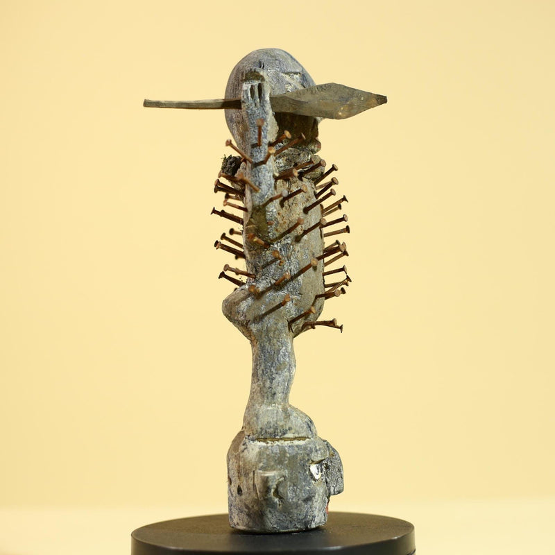 African Nail Fetish Statue Carved Wood Congo Tribal Ritual Art Decor Sculpture Decor-G5868