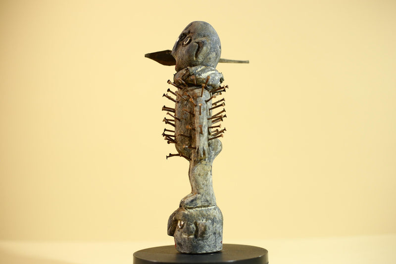 African Nail Fetish Statue Carved Wood Congo Tribal Ritual Art Decor Sculpture Decor-G5868