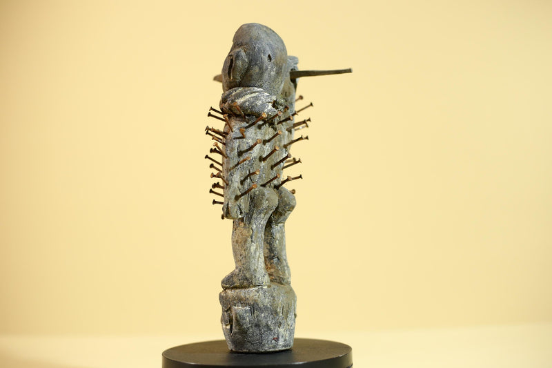 African Nail Fetish Statue Carved Wood Congo Tribal Ritual Art Decor Sculpture Decor-G5868
