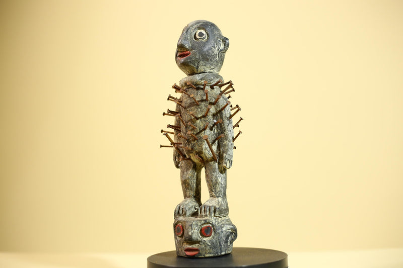 African Nail Fetish Statue Congo Ritual Figure Wood Tribal Art Decor Sculpture Decor-G5869