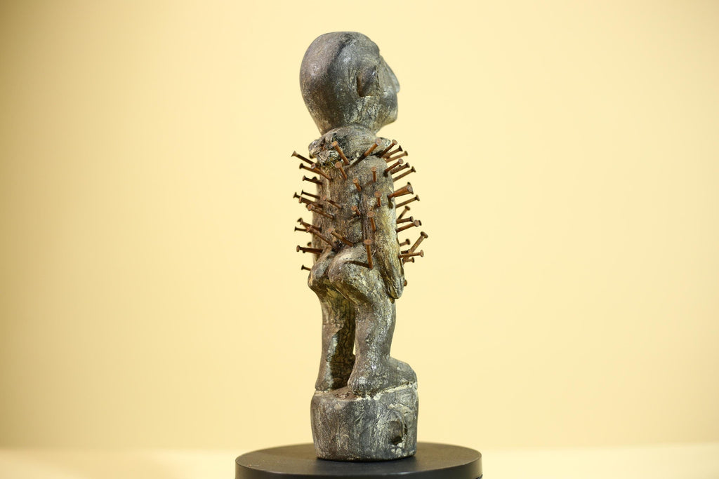 African Nail Fetish Statue Congo Ritual Figure Wood Tribal Art Decor Sculpture Decor-G5869