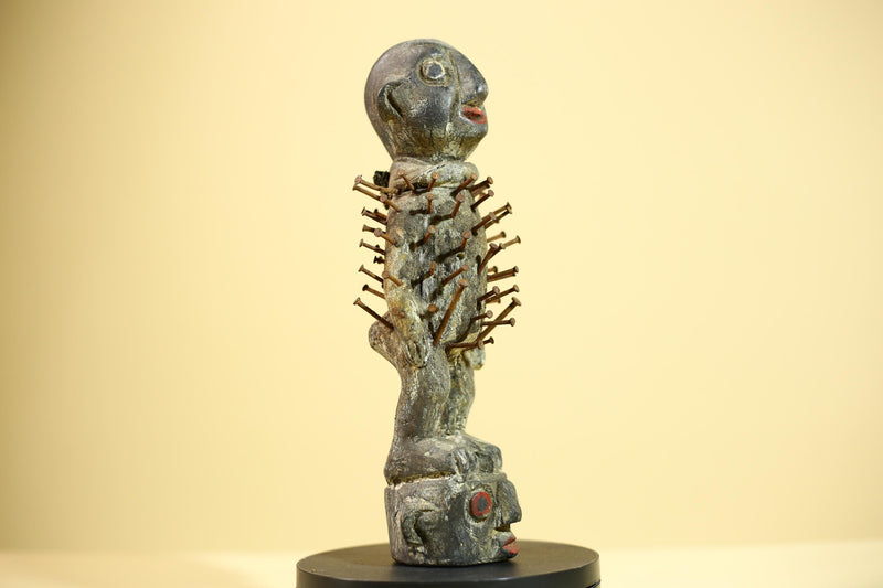 African Nail Fetish Statue Congo Ritual Figure Wood Tribal Art Decor Sculpture Decor-G5870
