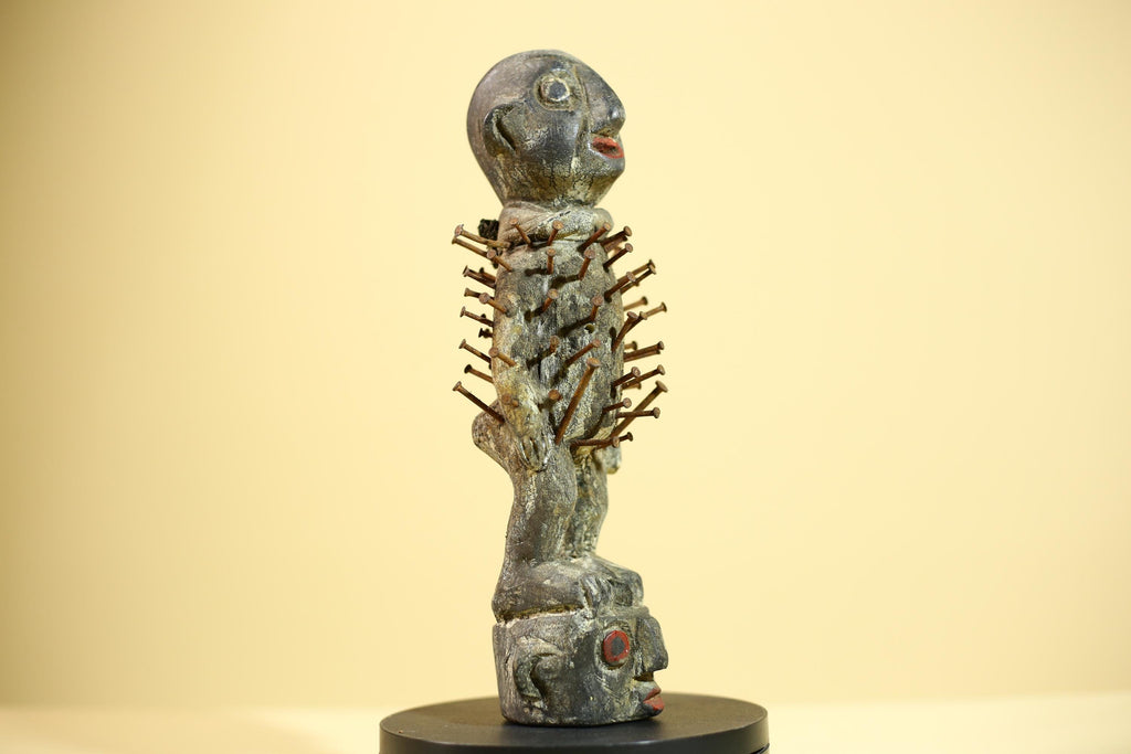 African Nail Fetish Statue Congo Ritual Figure Wood Tribal Art Decor Sculpture Decor-G5869