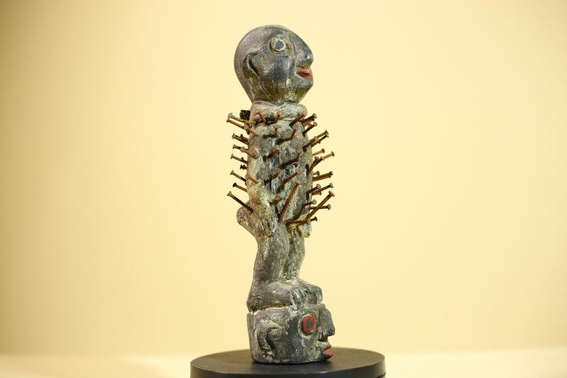 African Nail Fetish Statue Congo Ritual Figure Wood Tribal Art Decor Sculpture Decor-G5869