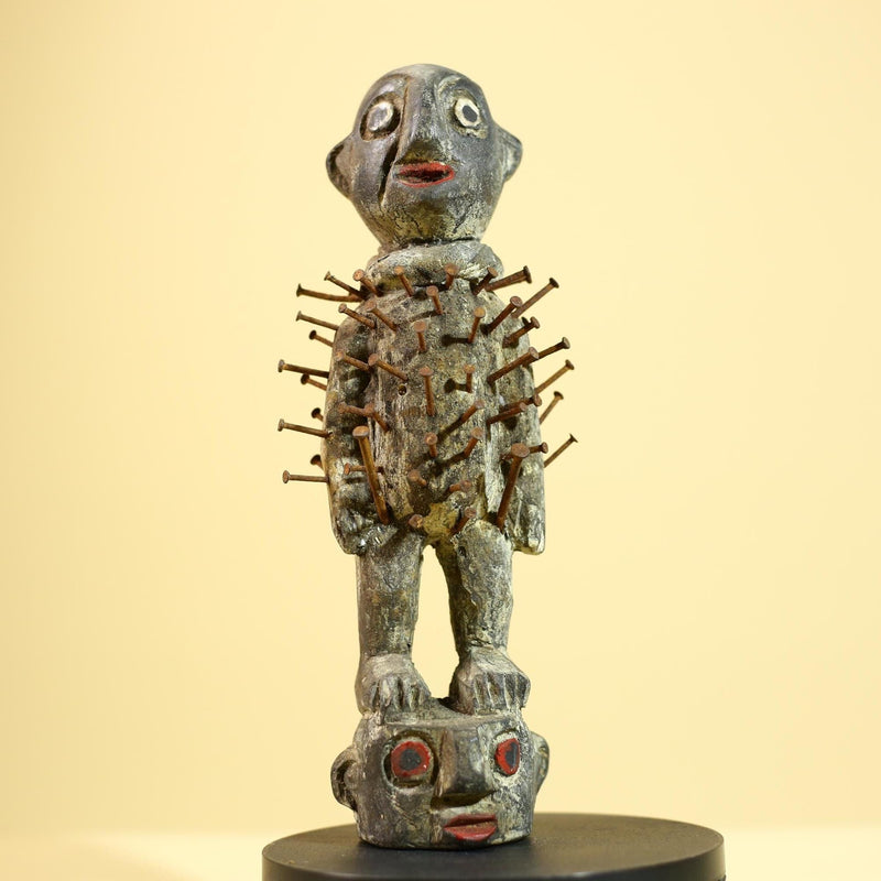 African Nail Fetish Statue Congo Ritual Figure Wood Tribal Art Decor Sculpture Decor-G5869