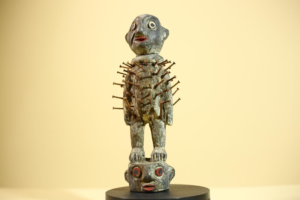 African Nail Fetish Statue Congo Ritual Figure Wood Tribal Art Decor Sculpture Decor-G5870