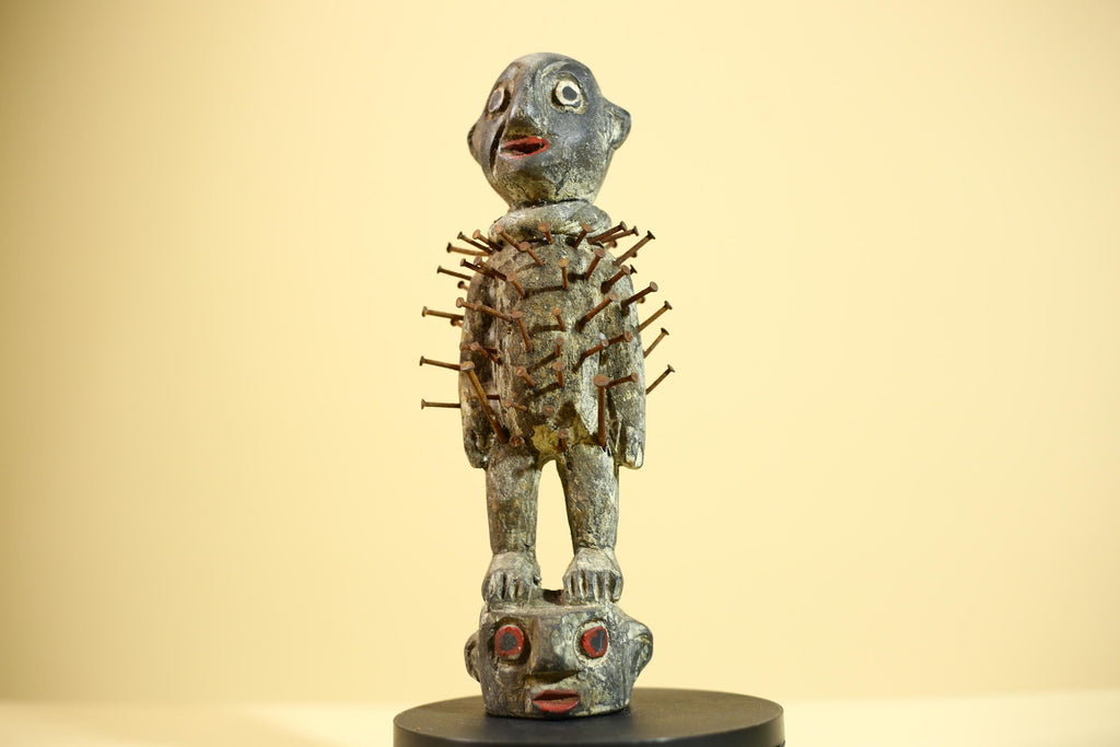 African Nail Fetish Statue Congo Ritual Figure Wood Tribal Art Decor Sculpture Decor-G5869