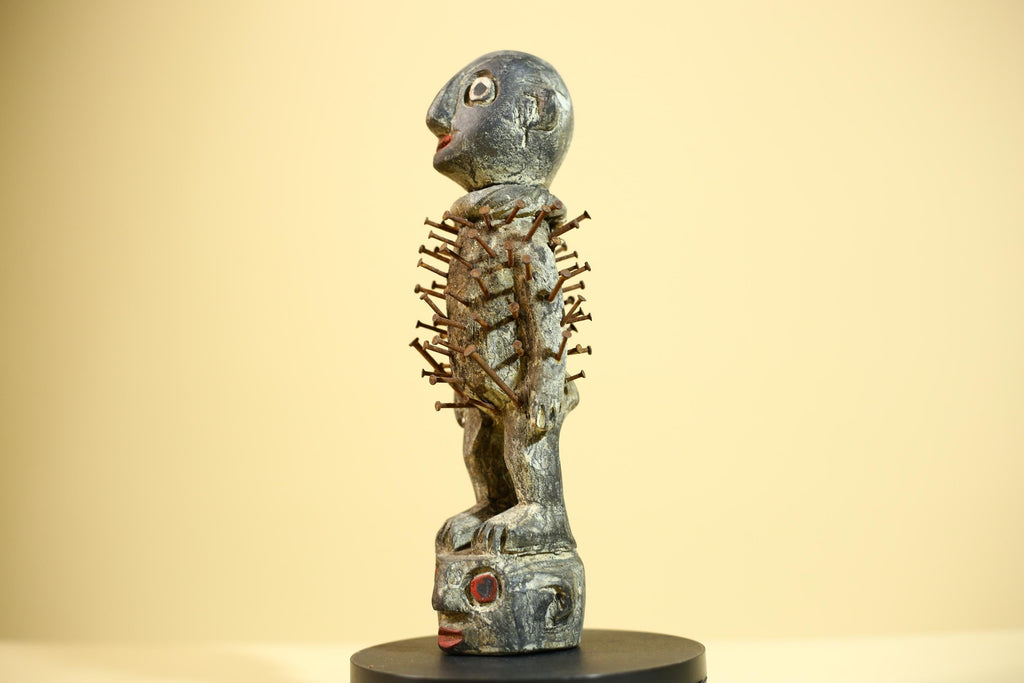 African Nail Fetish Statue Congo Ritual Figure Wood Tribal Art Decor Sculpture Decor-G5870