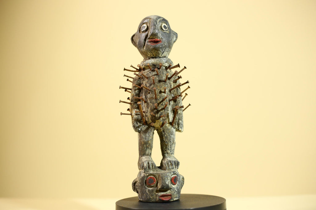 African Nail Fetish Statue Congo Ritual Figure Wood Tribal Art Decor Sculpture Decor-G5869