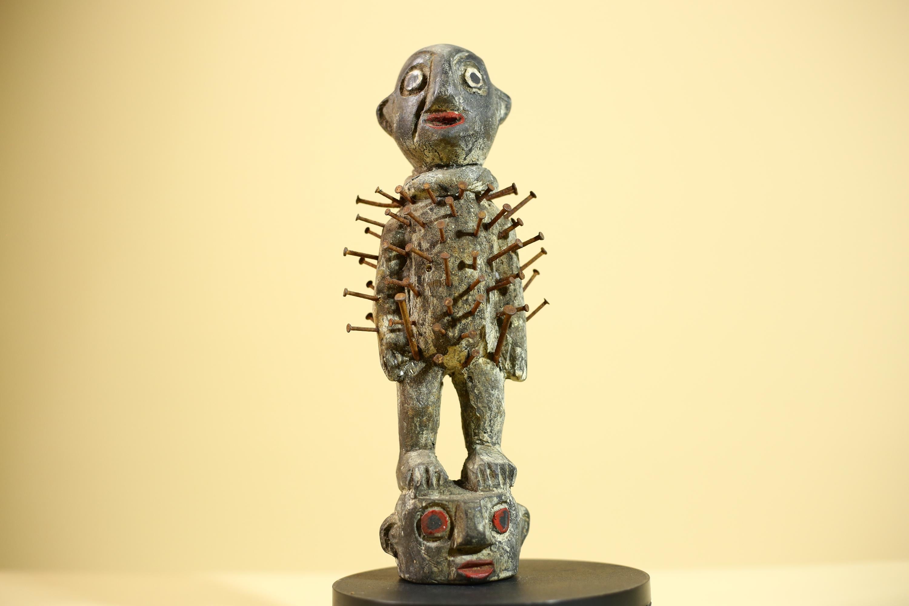 African Nail Fetish Statue Congo Ritual Figure Wood Tribal Art Decor Sculpture Decor-G5869